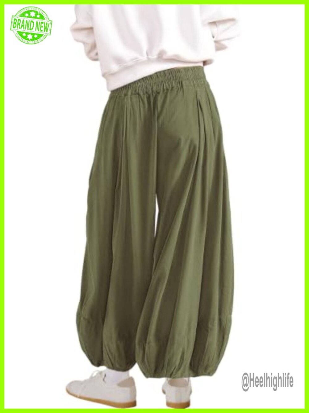 Wide Leg Balloon Pants with Side Pockets Elastic High Waist Travel - Picture 2 of 4
